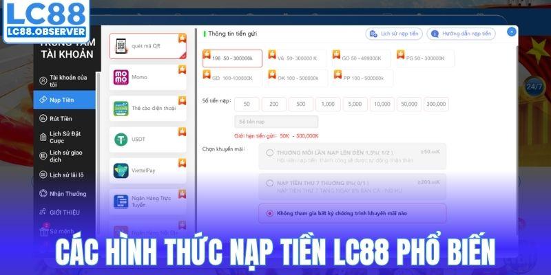 Các hình thức nạp tiền LC88 phổ biến