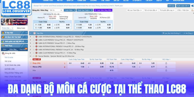 Đa dạng các bộ môn cá cược tại thể thao LC88