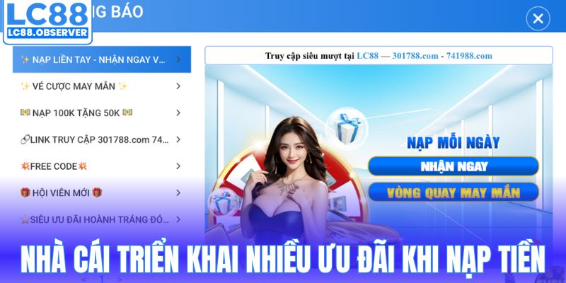 Nhà cái triển khai nhiều ưu đãi khi nạp tiền