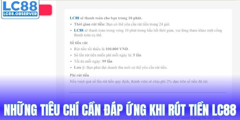 Những tiêu chí cần đáp ứng khi rút tiền LC88
